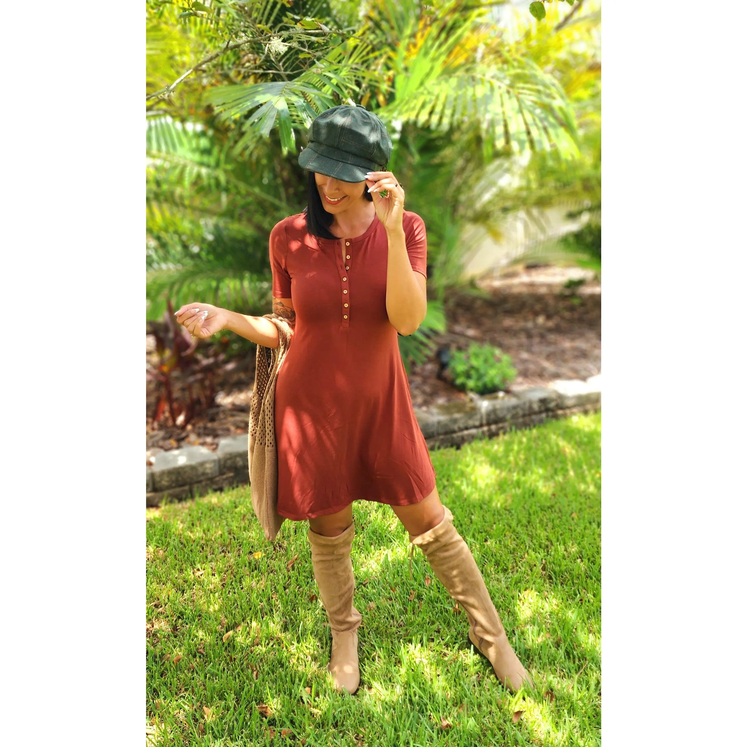 Flirting With Rust Button Dress