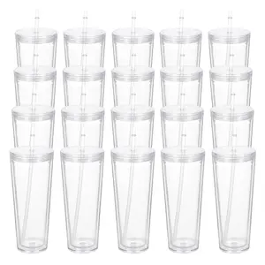24oz Snowball Shaped Acrylic Cups 25PCS Clear Acrylic Snowball Cups Pre Drilled Double Wall DIY Glitter Cups with Straws & Extra Stoppers Perfect for DIY Crafting 25 Pack