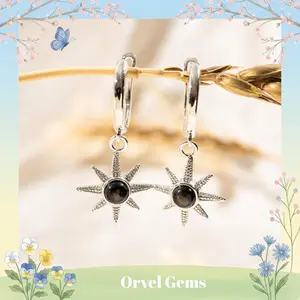 Natural Sheen Obsidian Sun Earrings – Handcrafted Celestial Crystal Jewelry for Protection & Healing, Thoughtful Gift for Her, Friends & Family