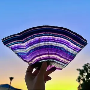 350g Natural Colored Fluorite Raw Stone Ornament with Rainbow Fluorite Slices & Primary Quartz Crystals Finely Polished for Home Decoration