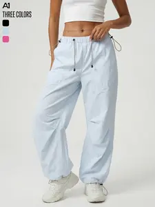 A1 Women's Y2K Baggy Parachute Pants Lightweight Quick-Dry Breathable Woven Cargo Joggers High Waisted Elastic Drawstring Wide Leg Streetwear Athleisure Casual Trousers Adjustable Ankle Cuffs