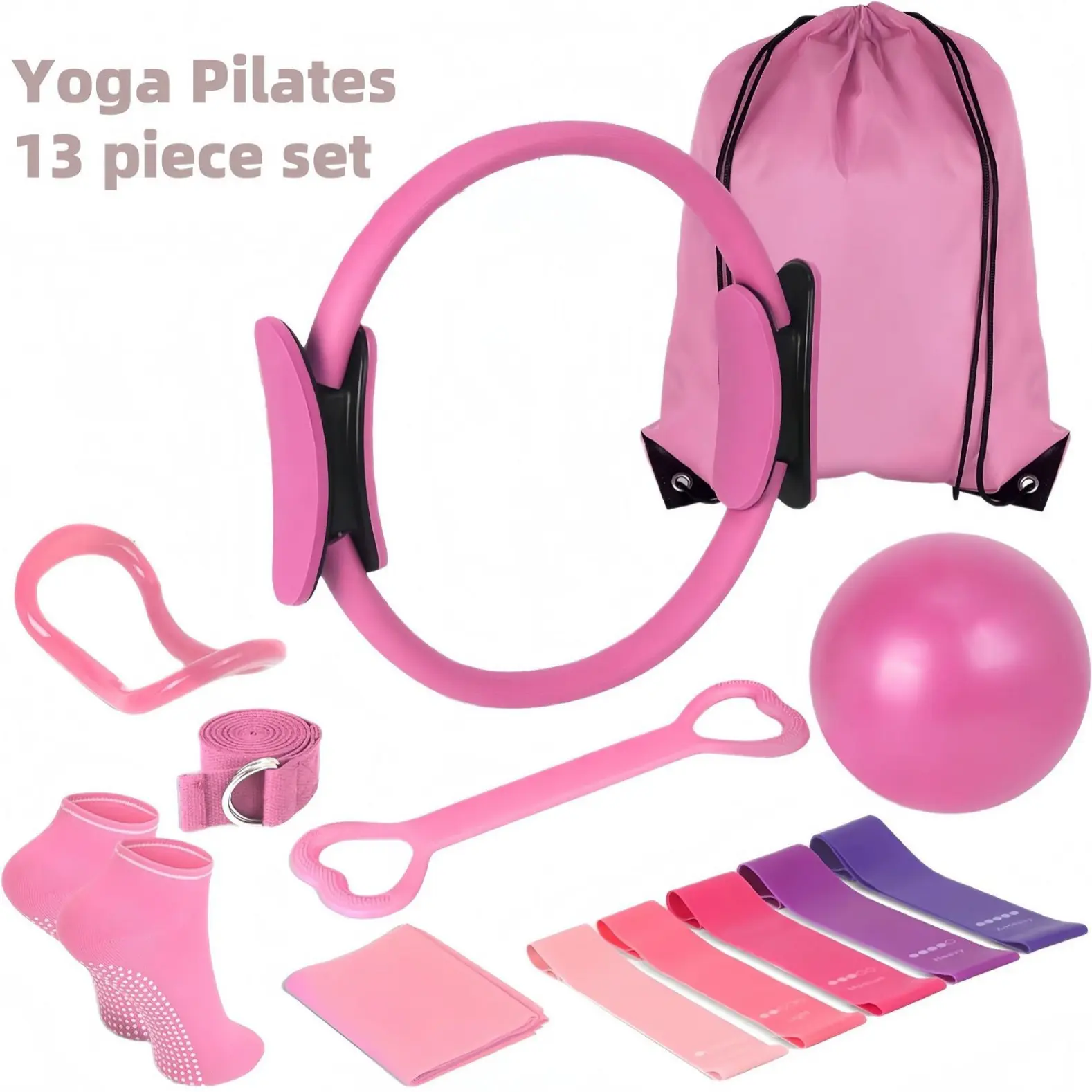 13-Piece Yoga Pilates Ring Fitness Set, Beginner-Friendly Home Exercises Equipment & Accessories, Unisex