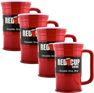 Beer Mug Stein with Handle – 24oz Unbreakable Large Glass Beer Mug for Freezer | Reusable, Big Grip Tumbler, Michelada Cup, Root Beer Float Glasses, Tarros para Cerveza, Dishwasher Safe Pack of 4 Aesthetic Drinkware
