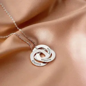 H118 Personalized Custom Engraved Name Pendant Round Interlocking Necklace Gifts for Family and Friends