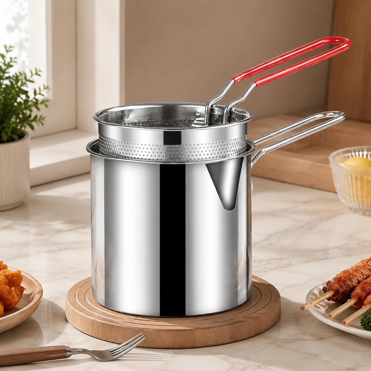 3Pcs Stainless Steel Deep Fryer Set - 5.12*4.72in 1-Person Mini Pot with Fry Pot, Filter Basket & Food Clip, Rust-Resistant Portable Cookware for Home Kitchen Chips, Chicken Wings 3Pcs Stainless Steel Deep Fryer Set - 5.12*4.72in 1-Person Mini Pot with Fry Pot, Filter Basket & Food Clip, Rust-Resistant Portable Cookware for Home Kitchen Chips, Chicken Wings