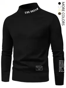 THE BREAM Motivational Quote Graphic Turtleneck - Black Slim Fit Long Sleeve Top (Multi Colors) | Fall Winter Layering Outfit for Men