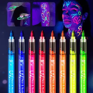UV Light Graffiti Pens Set of 8 Fluorescent Waterproof Body Paint Markers, Ideal for DIY Art and Drawing, Perfect for School Projects