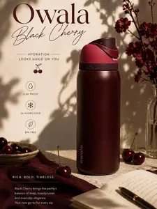 Owala Freesip Black Cherry 32oz Insulated Stainless Steel Water Bottle with Straw, Bpa-Free Sports Water, Limited Edition Leak-Proof Sports Bottle