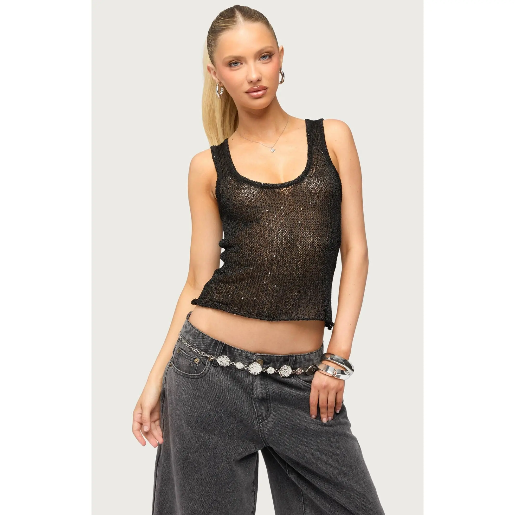 Edikted Women's Eleora Sequin Knit Tank Top