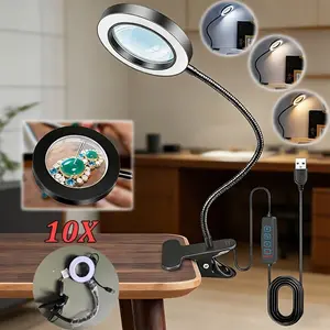 1 set Modern USB Magnifying Desk Lamp, 10X Magnification, Adjustable Brightness, 3 Color Modes, USB Powered, Switch Control, Includes Light Source, Suitable for Nail Art, Repairs, Reading, And Various Types of Rooms