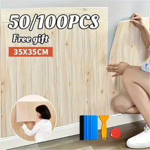 50pcs/100pcs Self-Adhesive Wood Grain Wallpaper, Waterproof & Moisture-Proof Ceiling Stickers, Easy to Peel and Stick, Easy to Clean and Freely Cut, Suitable for Floors, Bedrooms, Offices, Dormitories - Realistic Wood Grain Wallpaper