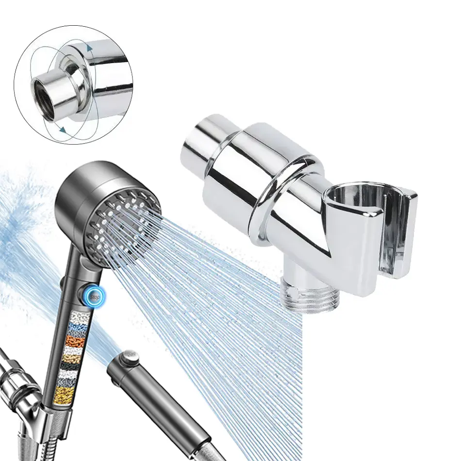 Solid Brass Shower Arm Mount for Handheld Shower Head, Adjustable Hand Shower Holder with 1/2 Inch Female Inlet and Male Outlet, Chrome