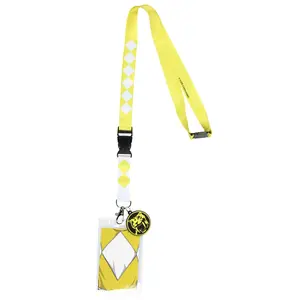 Power Rangers Yellow Ranger ID Lanyard Badge Holder w Character Card and Saber-Toothed Tiger Emblem Rubber Pendant