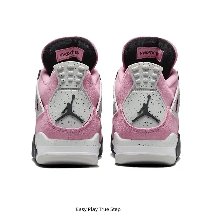 Pink White Two-Tone Suede Mid Top Basketball Sneakers Gray Speckled Heel Panels Black Jumpman Logo White Rubber Midsole Pink Rubber Outsole Daily Wear Sports Trainers for Men Women Street Fashion