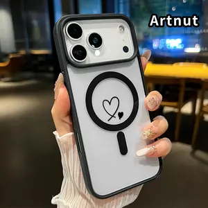 Compatible for iPhone 17 Pro Max 16 Plus 15 14 13 12 11 XR Air E Phone Case Heart a Tiny Embrace Magnetic Acrylic Hard Back Soft TPU Edge Four Corners Bumper Shockproof Cover for Boy