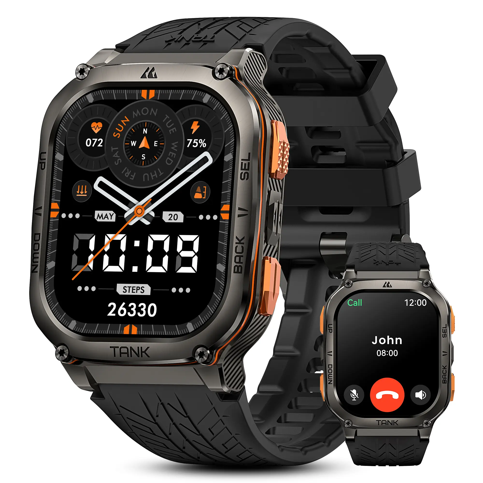 KOSPET TANK M3 Ultra Men's Smart Watch - 1.96'' AMOLED Touchscreen, 60-Day Battery, GPS Calls, 50M Waterproof, Multi-Sports Health Monitoring, Heart Rate/Blood Pressure Tracking, Stainless Steel, Android & iOS Compatible Black Wearable, Father's Day Gift