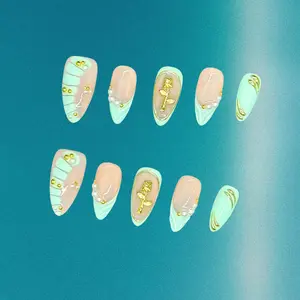 Bling by Allie MINT CRYSTAL - 100% Handmade Press-On Nails | Resusable, Salon Quality, Long Lasting