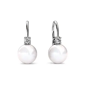 Cassie 18k White Gold Plated Pearl Drop Earrings with Simulated Diamond Crystals
