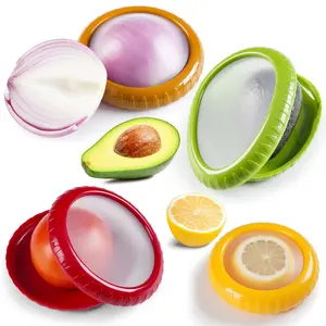 4 Pcs Silicone Fruit Vegetable Anti-oxidation Box, Avocado Saver and Onion Storage Set, Reusable Fridge Fresh Pod Food Storage,Perfect Lemons Tomato Garlic Containers
