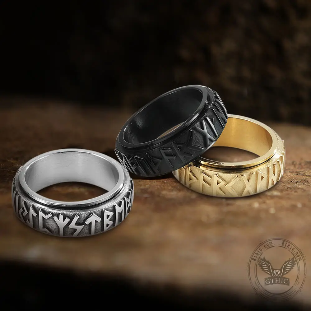 GTHIC Viking Runes Stainless Steel Spinner Ring, Norse Stainless Steel Jewelry, Daily Wear Accessory