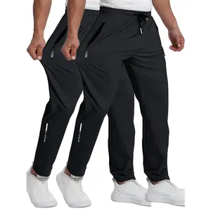 2pcs Men's Stretch Gym Joggers - Zippered Closure + Elastic Drawstring Waist, Lightweight All-Season Workout/Casual Pants