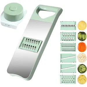 Vegetable Chopper, 7 in 1 Mandoline Food Slicer Cutter with Handheld Container, 6 Blades and Blade Box, Cheese Grater, Cucumber Slicer, Magnetic Kitchen Tools for Veggie Potato Onion Butter Carrot