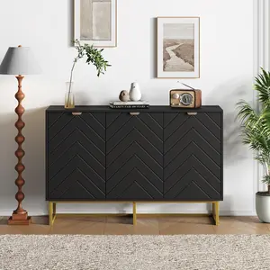Modern Buffet Sideboard with 3 Doors and Shelf Wood Credenza Console Cabinet Black