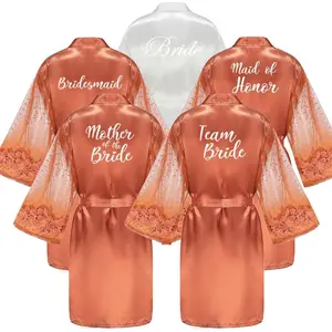 Caramel Wedding Bride Bridesmaid Robes Dressing Gown Sexy Women Bathrobe Night Shirts Short Women Kimono Mesh Sleeve