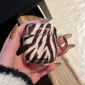 Vintage Zebra Stripe Pattern AirPods Case with Keychain, Portable Earphone Case, Earphone Protective Cover Compatible with AirPods