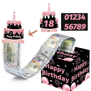 Birthday Cash Gift Box, Surprise Money Roll Kit with Pull Card and 50 Transparent Bags, Fun Cash Gift for Parents, Loved Ones, Friends ()
