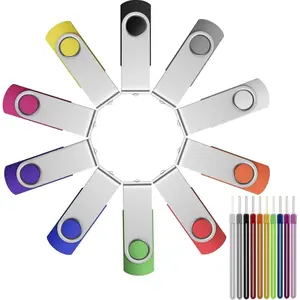 64GB Flash Drive 10 Pack, High Capacity Multicolour Thumb Drive, Bulk USB Flash Drives 64 GB Metal Swivel, USB 2.0 Portable Jump Drive, High Speed Pen Drive for Data Storage