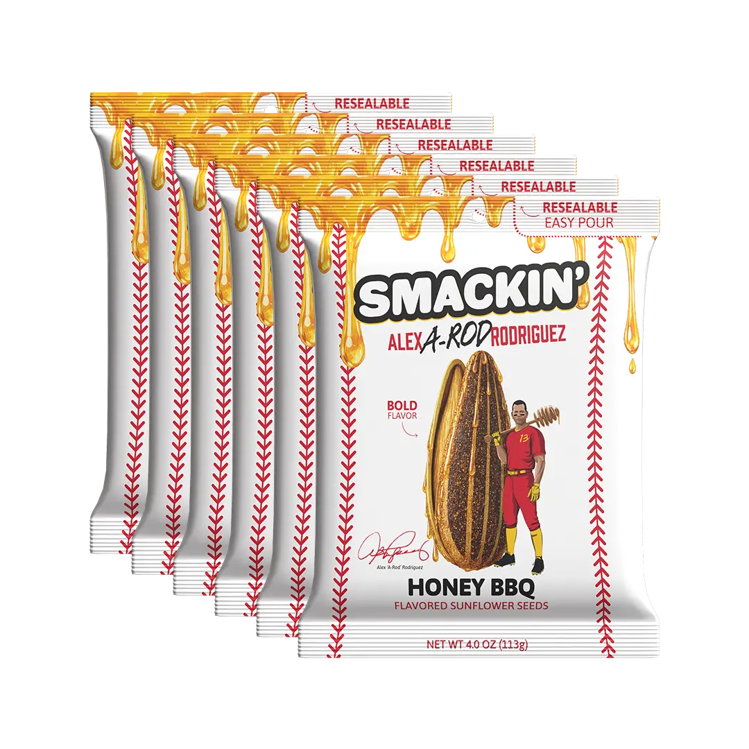 SMACKIN' Sunflower Seeds Alex "A-ROD" Rodriguez HONEY BBQ - 6 Resealable 4oz. Bags