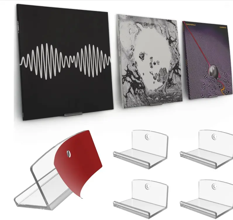Adhesive Vinyl Wall Mount (4-Pack) – Strong Hold Record Holder Wall, Record-Safe Easy Installation, Album Wall Mount for 1LP and 2LP – Clear