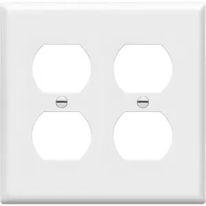 8822-W Duplex Receptacle Outlet Wall Plate, Standard Size 2-Gang, Polycarbonate Thermoplastic, White