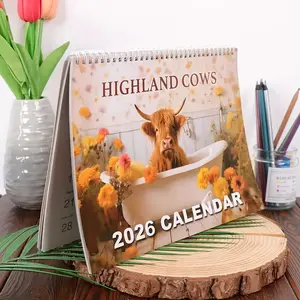 2026 Calendar Floral Cow Cover Highland Cows Art Wall Calendar, Animal Illustrations for Scheduling, Christmas Gift, Home Decor