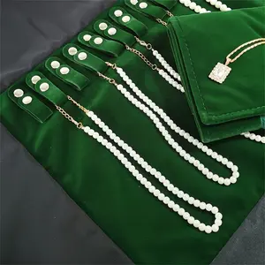 Luxurious Velvet Jewelry Roll Organizer with Elastic Bands - Anti-Winding Travel Case for Necklaces, Bracelets & Earrings - Available in Black, Grey, Red, Blue, Gray Boxes Green