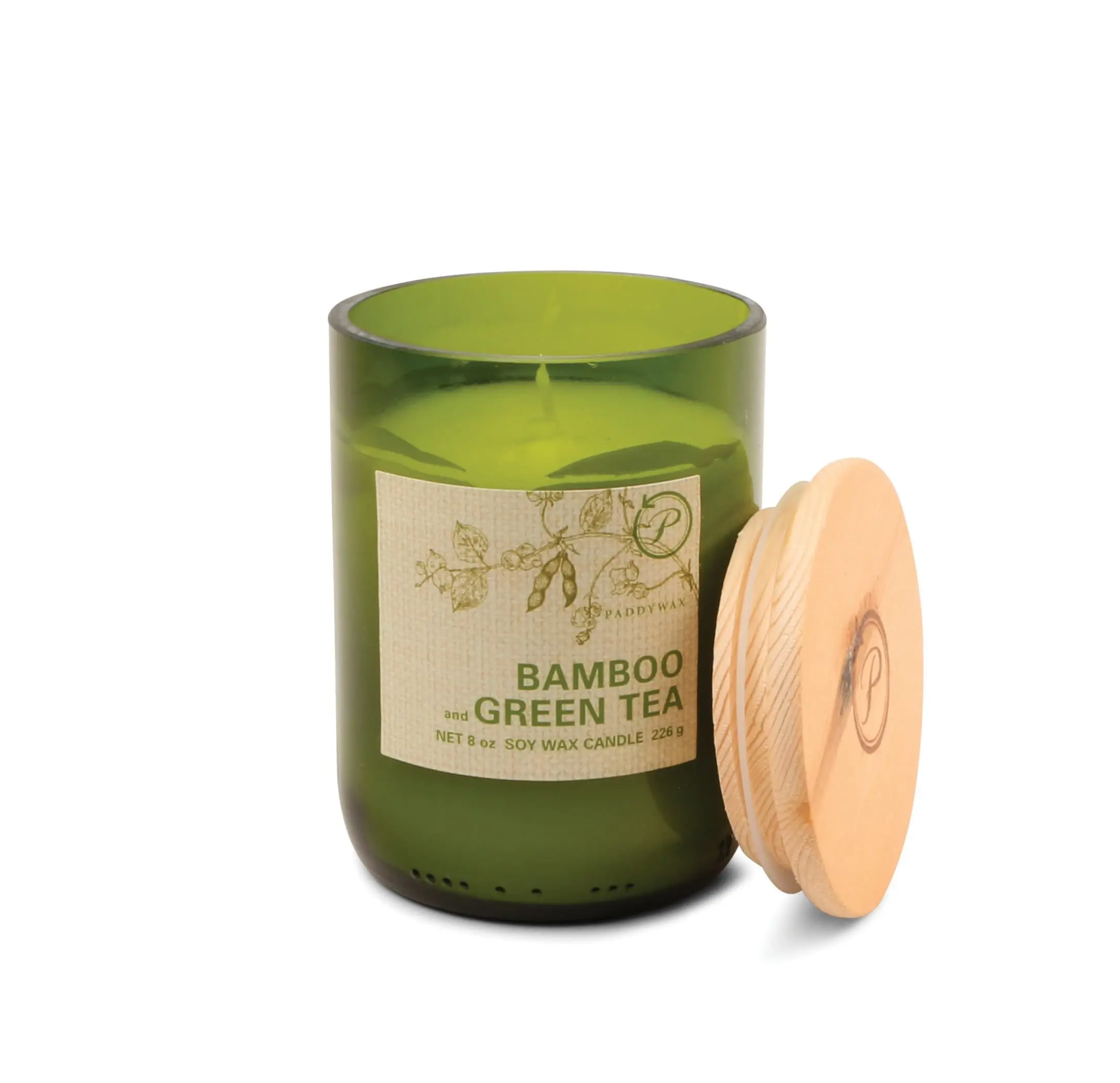 Eco Scented Bamboo & Green Tea Aroma 8 oz Glass Candle, Home Decor Home Fragrance Accessory