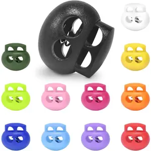 12 Pack Plastic Spring Cord Lock Toggle Stopper for Drawstring, Paracord Cord Stop Elastic Shoelace Lock Shoe Lace No Tie Fastener Slider Clip Double Hole Assorted Color