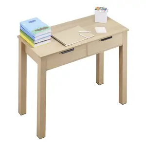 MDF Wood Rectangle Computer Working Desk with Sliding Drawers - Modern Compact Kids Study Table for Drawing, Home Office Storage Furniture, Light Wood