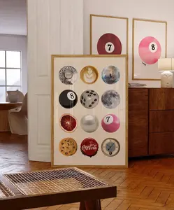 Vintage Retro Print, Trendy Poster Unframed , Retro Collage Poster Unframed , Trendy Dorm Room Decor, 8 Ball Print, 7 Ball Print, Funky Aesthetic Print