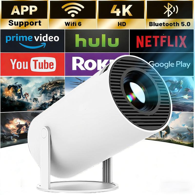 Projector with WIFl 6 and Bluetooth support, HD supportportable projector, 180 rotatable 130 "screen movieprojector, automatic keystone correction, compatible with laptop, PC, smartphone (white) audio automatic cableHDMl speaker Wireless Android