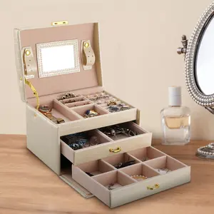 Elegant 3-Layer Jewelry Box Organizer, Lockable Travel Case with Mirror for Rings & Necklaces
