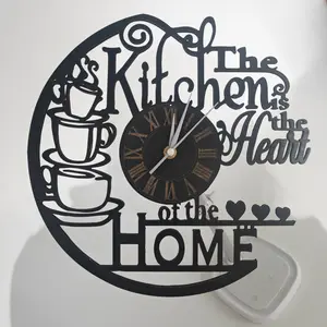 Laser Cut Roman Numeral Kitchen Wood Wall Clock, Coffee Cup and Utensil Pattern, Perfect Gift for Important Holidays