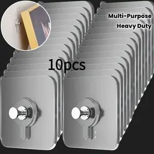 Heavy-duty self-adhesive wall hooks, no nails or drilling required, space-saving storage hooks, picture frame hooks, self-adhesive hooks for hanging items without damage, multi-functional kitchen and bathroom hooks.