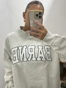Barnes Mock Neck Embroidered Sweatshirt- Ash Grey Pullover