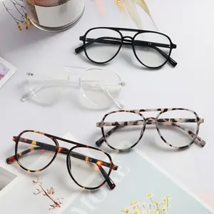 4 Pack Stylish Oversized Aviator Reading Glasses with Double Bridge Design, Blue Light Blocking for Computer, Anti-Glare Lenses for Eye Strain Relief, Perfect for Presbyopia and Everyday Comfort