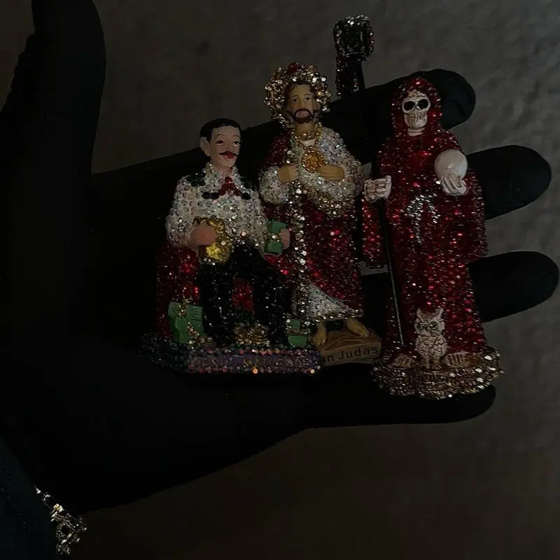 3 Mini Statue Set Holy Death Malverde Saint Jude Decorative Figurines for Home Decor