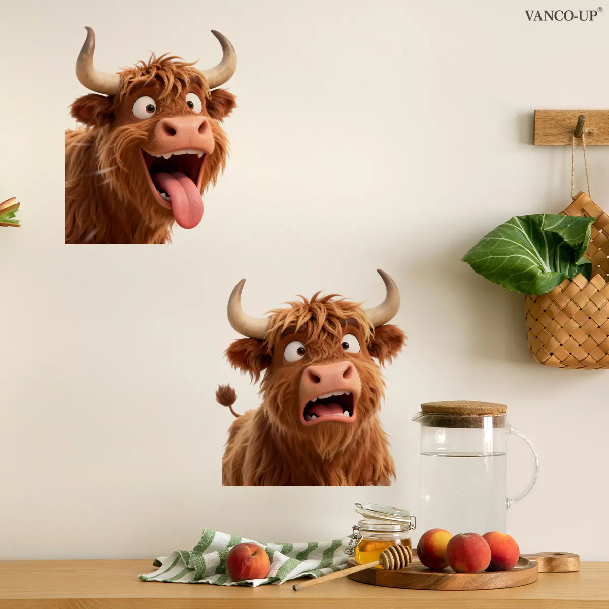 A set of two 30*30cm*2pcs new creative cow wall stickers (wall sticker) for decorating and beautifying festival home, living room, bedroom, corridor, kitchen background wall. Self-adhesive, M20413-KR, Wall Decal, Decorative Wall Sticker, Decoration