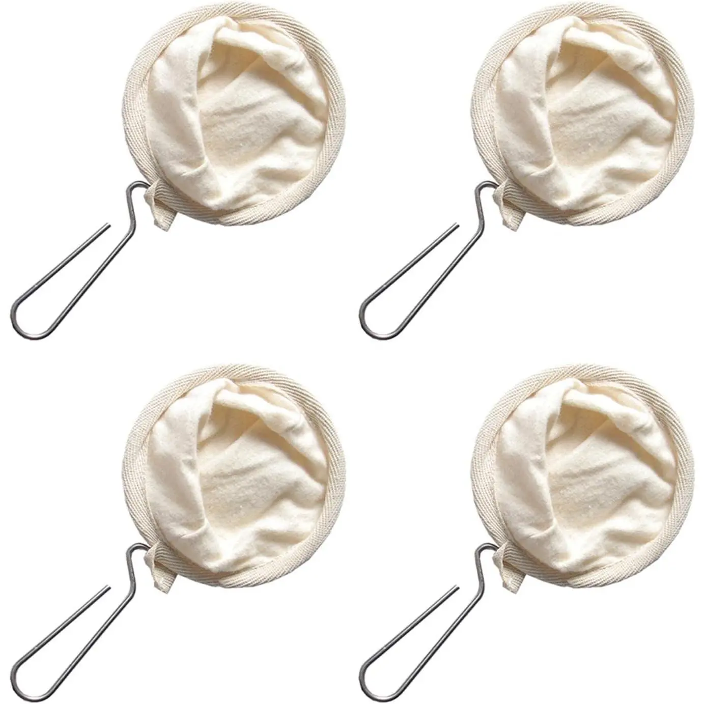 Beige Cone-Shaped Flannel Reusable Coffee Filter with Stainless Steel Handle - 4 Count Kitchen Gadgets, Lightweight Detachable Strainer for Making Traditional Coffee, Filtering Brews