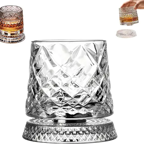 Rotating Glass Cup Spinning Glass Cup – Star-Cut Stress Relief Whiskey & Wine Glass, Elegant European Barware Gift，Gift for my boyfriend